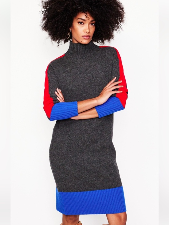 Boden Dresses & Skirts - Boden Jessica Merino Sweater Dress with Blue and Red Accents. Small, 2R.